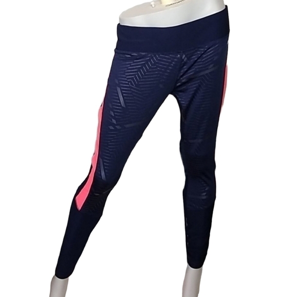 Avia Pants - AVIVA Womens Large Navy Blue Coral Pink Athletic Leggings Yoga Athleisure